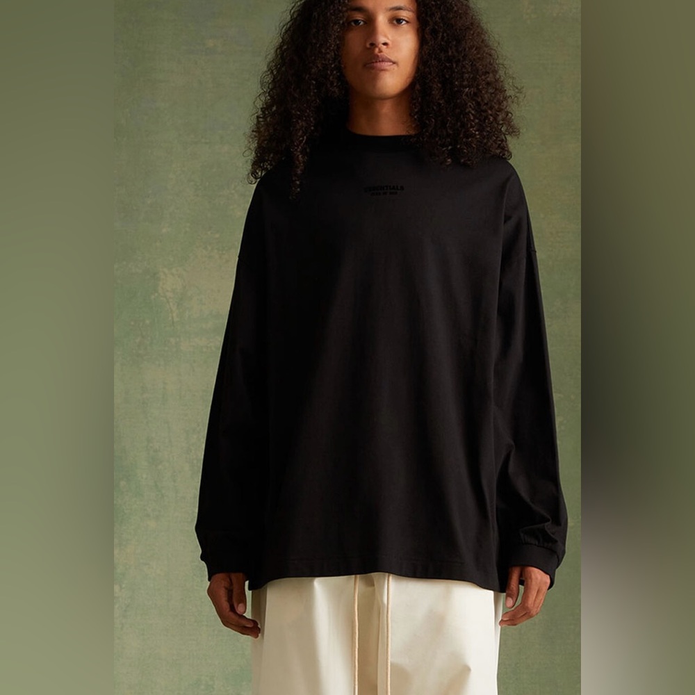 NWT Fear of God Essentials Jet Black Long Sleeve T shirt - M